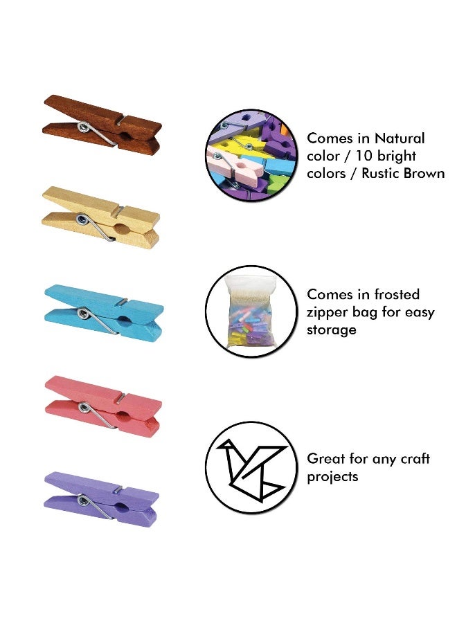 Millennial Essentials Mini Natural Wooden Clothespins with Jute Twine, 100pcs, 1.4 Inch Photo Paper Peg Pin Craft Clips with 320ft Natural Twine for Scrapbooking, Arts & Crafts, Hanging Photos (Rustic Brown) - Image 2